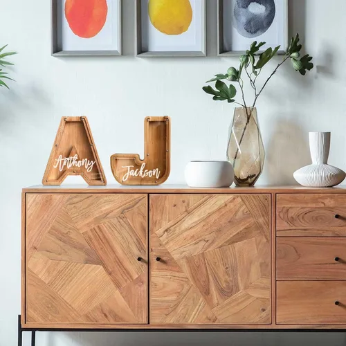 Miniatura 5 de Alcancía de madera grande personalizada, 7.5 pulgadas, con ventana acrílica fácil de abrir, caja de ahorro de dinero inicial para niños y niñas
