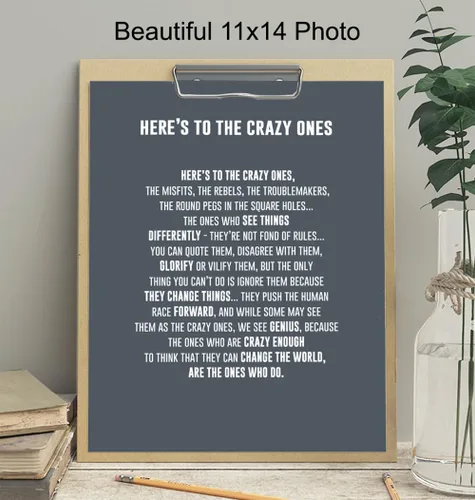 Miniatura 4 de GRANDE 11 x 14 – Here's to the Crazy Ones– Póster motivacional de arte de pared – Citas inspiradoras – Refranes inspiradores para decoración