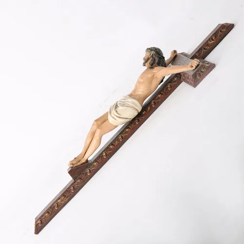 Miniatura 8 de Crucifijo católico BC de pared, cruz de Jesucristo, regalo religioso devoto, aspecto tallado en madera, 12 pulgadas de alto, pintado a mano por