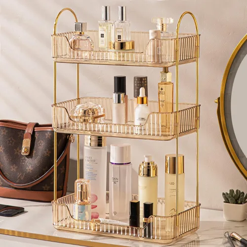 Miniatura 11 de Aveniee Organizador de mostrador de baño, estante de almacenamiento de perfume y cuidado de la piel de 2 niveles, bandeja de tocador para cosméticos
