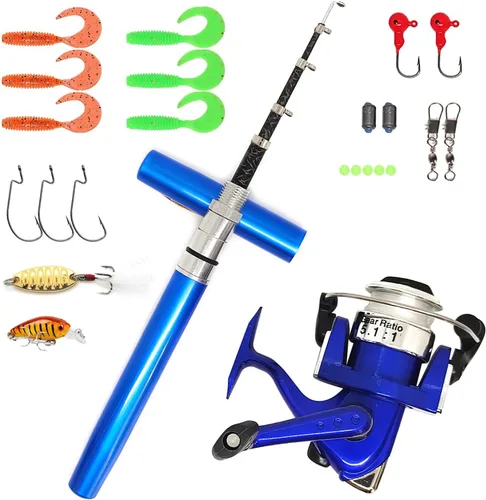 Miniatura 13 de Kits de caña de pescar portátil y pequeña caña de pescar, de 38 pulgadas y 55 pulgadas, kits de caña de pescar telescópica compacta para todas
