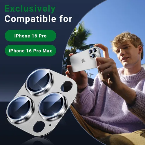 Miniatura 3 de BAZO Protector de lente de cámara para iPhone 16 Pro Max/iPhone 16 Pro de vidrio templado, [protección contra caídas], cubierta de cámara 9H, anillo