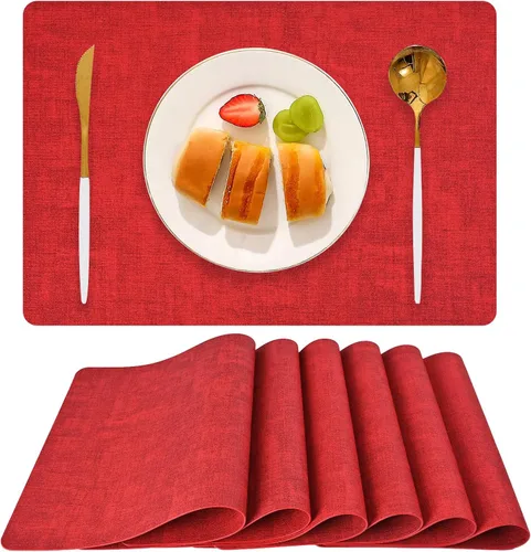 Miniatura 9 de Juego de 6 manteles individuales de piel sintética (beige) Heat Resistant Wipeable Washable Place Mats, Waterproof Anti-Slip Dining Table Mats