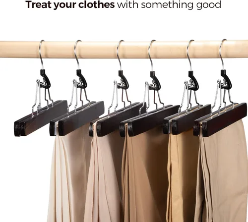 Miniatura 4 de HOUSE DAY Perchas de madera para pantalones, paquete de 20 perchas de abrazadera con forro de fieltro, colgador de falda de madera antideslizante