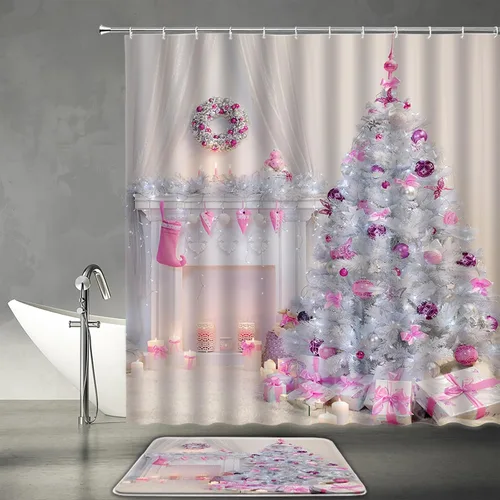 Miniatura 8 de Cortina de ducha de ciervos de Navidad, bosque nevado, ciervos, granja, renos, naturaleza, nevado, paisaje, tela, juego de cortinas de baño