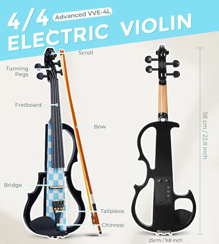 Miniatura 5 de Vangoa Violín eléctrico, kit de violín eléctrico silencioso 4/4 para principiantes, adultos y adolescentes, juego de iniciación de violín eléctrico