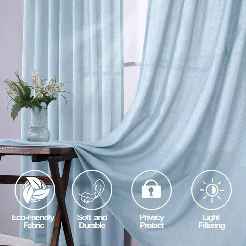 Miniatura 8 de Cortinas de lino azul claro de 90 pulgadas de largo para sala de estar, dormitorio de niñas, guardería, decoración acogedora de verano, bolsillo