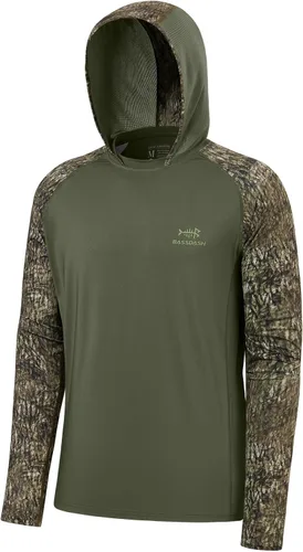 Miniatura 7 de BASSDASH Camisa de pesca de rendimiento UPF 50 para hombre, sudadera con capucha de camuflaje de manga larga FS17M