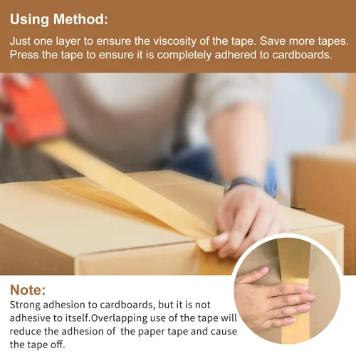 Miniatura 6 de TooCust Cinta de papel Kraft autoadhesiva,2 "X55YD,Cinta de papel marrón, Cinta de embalaje marrón biodegradable,Cinta de embalaje de papel