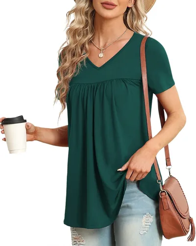 Miniatura 2 de LAOLASI Blusa de verano para mujer, cuello en V, manga corta, casual, holgada