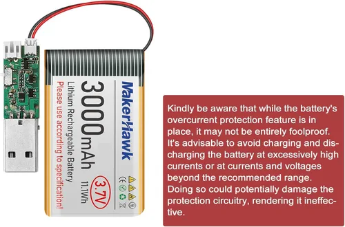 Miniatura 5 de MakerHawk Batería LiPo de 3.7 V 3000 mAh recargable de polímero de litio 1S con placa de protección con cinta de goma aislada, enchufe micro JST