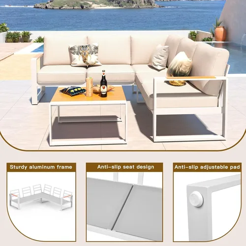 Miniatura 6 de Juego de muebles de aluminio para patio, sofá modular para todo tipo de clima, juegos de conversación de patio en forma de L, sofá esquinero