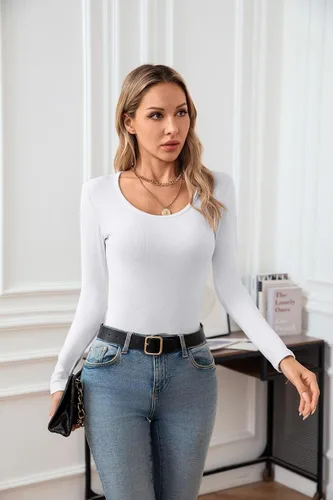 Miniatura 5 de VICHYIE Camisas de verano para mujer, cuello redondo, manga corta, acanaladas, ajustadas, casuales, básicas