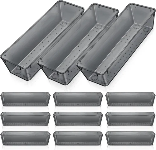 Maitys 12 piezas organizador de cajones de tocador 9 x 3 x 2 pulgadas, organizadores de utensilios de plástico transparente para cajones de cocina,
