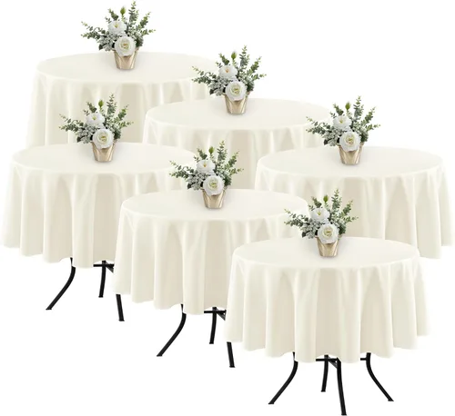 Miniatura 74 de Fitable - Paquete de 6 manteles redondos blancos - 120 pulgadas de diámetro - Manteles resistentes a las manchas y lavables, manteles de poliéster