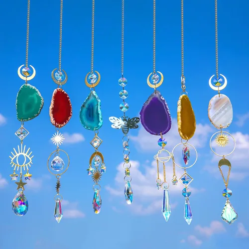 Miniatura 6 de 7 PIEZAS Atrapasoles de Cristal, Atrapasoles Colgantes con Luz de Cristales, Atrapasoles de Ventana para Interiores con Colgantes de Prisma, Rodajas