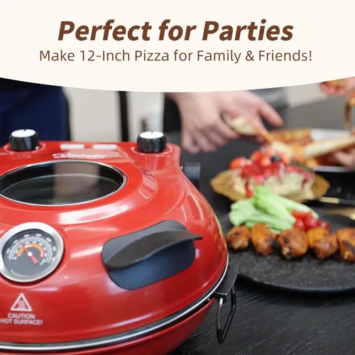 Miniatura 7 de Horno eléctrico para pizza de 12 pulgadas, máquina de pizza de encimera con piedra de cerámica, calienta hasta 800 °F, horno de pizza portátil