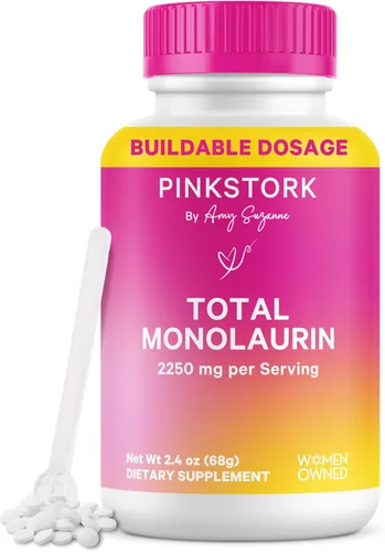 Pink Stork Suplemento total de monolaurina para la salud intestinal, náuseas matutinas, apoyo inmunológico y salud vaginal para mujeres, bienestar