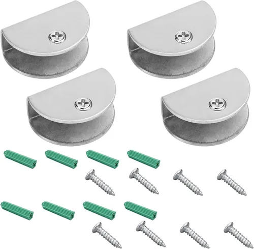 Miniatura 13 de MroMax 12PCS 1.1" x 0.87" x 0.47" (LxWxH) Soporte de estante de vidrio semicírculo ajustable acero inoxidable puerta gabinete clip plateado