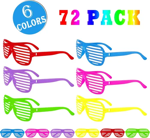 Miniatura 3 de Paquete de 72 lentes de sol de neón ranurados a granel, estilo retro de los años 80, regalos de fiesta para niños y adultos