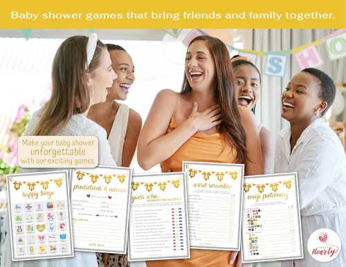 Miniatura 6 de Party Hearty Juegos de baby shower para niña o niño, 250 piezas de 5 juegos de tarjetas de actividades, divertidos juegos de baby shower, género