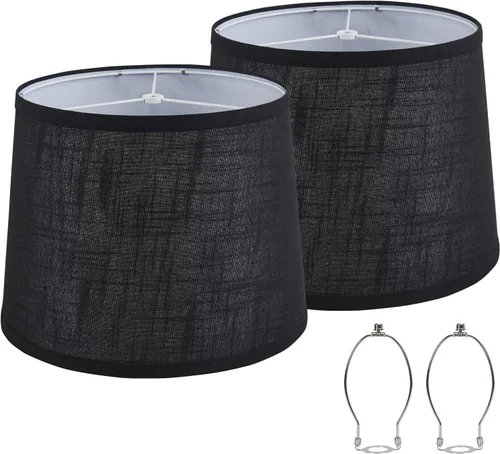 Miniatura 10 de Juego de 2 pantallas de lámpara gris, pantallas de tambor, pantalla de lámpara de 25.4 cm de altura, pantallas de lámpara para lámpara de mesa