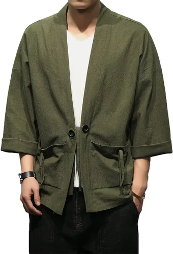 Miniatura 6 de Chaquetas tipo kimono con bordado de lino y mezcla de algodón para hombre