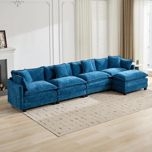 Miniatura 78 de Sofá modular negro de 111.5 pulgadas, sofás seccionales grandes de 3 plazas para sala de estar, sofá nube de tela de felpilla de gran