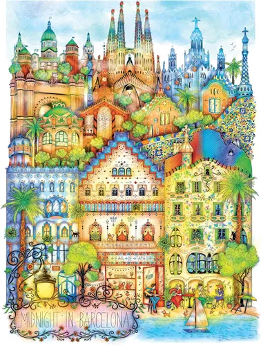 Rompecabezas difícil y desafiante de 1000 piezas para adultos – Barcelona a medianoche por Madalina Tantareanu – Incluye Sagrada Familia, Park