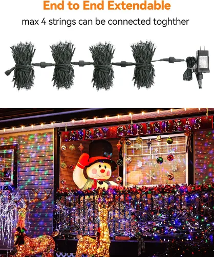 Miniatura 4 de Blingstar - Luces de Navidad de Cadena de Luces de Color, 33 pies, 100 LED, impermeables, multicolor, luces parpadeantes de 8 modos, 30 V