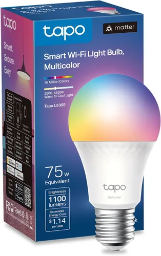 TP-Link Tapo - Bombillas inteligentes, 1100 lúmenes de alta luminosidad (equivalente a 75 W), certificadas por Matter, bombilla LED RGBW de 16