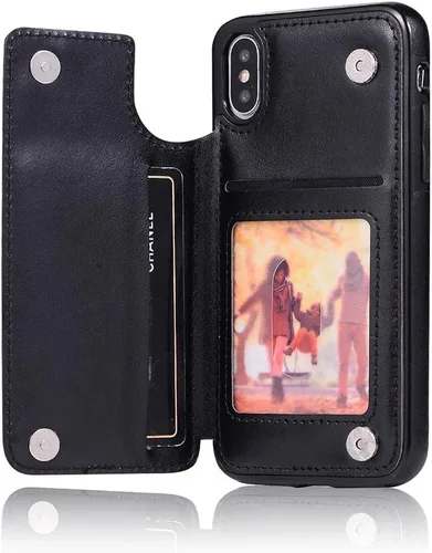 Miniatura 5 de Funda de teléfono para iPhone Xs X 10 10s con protector de pantalla de vidrio templado, tarjetero con soporte para tarjetero, funda de cuero