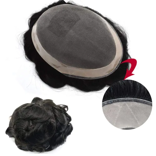 Miniatura 3 de Toupee - Piezas de cabello humano para hombre, tupé, sistemas de reemplazo de cabello real natural para hombres, mono fino duradero con NPU