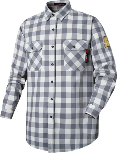 Miniatura 10 de Camisas FR para hombre, 7 onzas, de alta visibilidad, resistentes al fuego, CAT2, camisa de soldadura CAT2, 100% algodón, de alta visibilidad