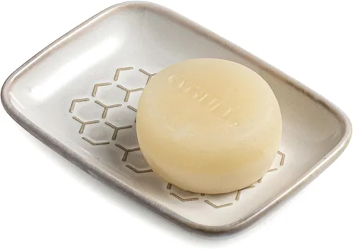 Gomakren Jabonera para ducha, soporte de cerámica para jabón con diseño de panal, bandeja ahorradora de jabón para fregadero de cocina y baño, Beige