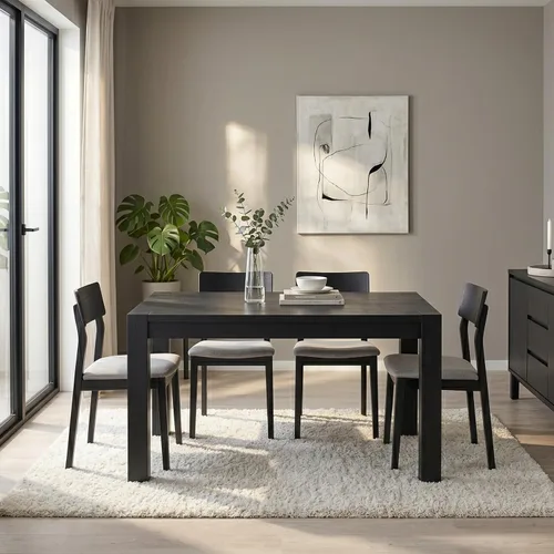 NTC Block - Mesa de comedor moderna de 55 pulgadas, mesa rectangular para comedor, muebles de sala de estar, montaje sin esfuerzo, negro quemado