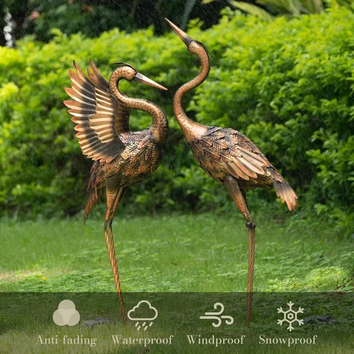 Miniatura 7 de TERESA'S COLLECTIONS Decoración de patio al aire libre, estatuas de jardín al aire libre, arte de grúa de metal de latón, adornos de césped de 33 a