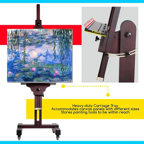 Miniatura 5 de MEEDEN Caballete de pintura resistente: Caballete grande profesional de madera de haya maciza sostiene arte de lienzo hasta 71" de alto - Se inclina