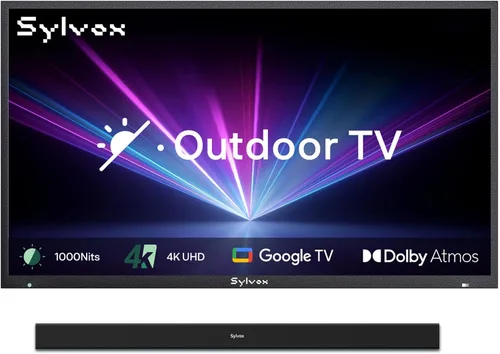 SYLVOX New 65” Outdoor Smart TV with Soundbar, Superior Waterproof Performance, Matte Finish for Enhanced Anti-Glare Effect, Full Metal, with Dolby
