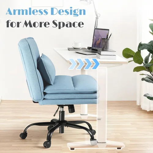 Miniatura 6 de Furmax Silla de oficina con patas cruzadas con ruedas, asiento extra ancho sin brazos, silla de escritorio giratoria, altura ajustable, cómoda