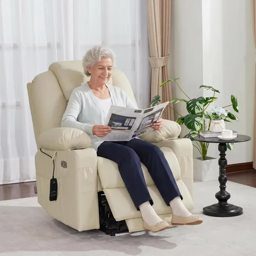 Miniatura 2 de MCombo Power Lift - Sillón elevador reclinable para adultos mayores, con calefacción y masaje, certificación FSC, puertos USB, portavasos, piel