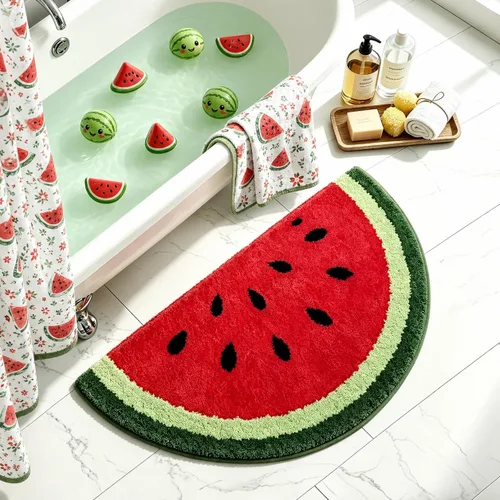 Alfombra de baño de microfibra suave con forma de sandía, antideslizante, alfombra de baño para cocina, dormitorio, ducha de goma para el suelo,