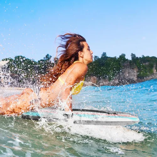 Miniatura 9 de Goplus Tabla de cuerpo ligera de 41/37/33 pulgadas para playa, tabla de surf con núcleo EPS, cubierta XPE, parte inferior lisa de HDPE, correa