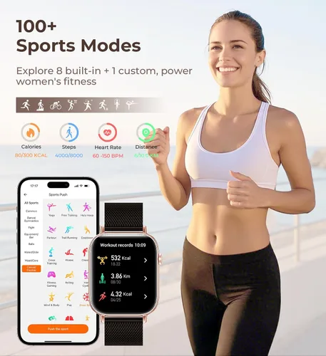 Miniatura 5 de Iaret Reloj inteligente para mujer, rastreador de fitness HD de 1.83 pulgadas con 4 bandas, responder/hacer llamadas, frecuencia cardíaca, sueño