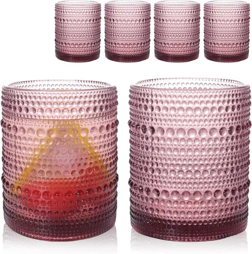 Miniatura 15 de Juego de 4 vasos para beber Hobnail de 12 onzas, vasos vintage de Júpiter, cristalería antigua en relieve para cerveza, agua, jugo, cóctel, whisky