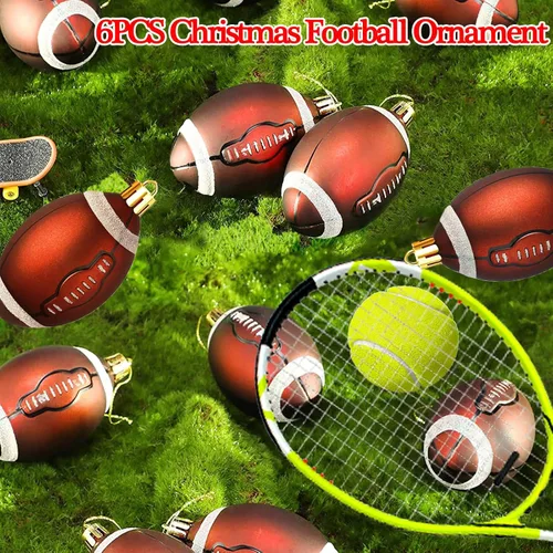 Miniatura 6 de 6 piezas de adornos clásicos de pelotas de fútbol americano y béisbol navideños, colección de decoración de árbol con temática deportiva