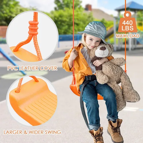 Miniatura 4 de SUPER DEAL Juego de columpios para exteriores para niños, 2 asientos y 1 planeador de 440 libras de metal resistente con marco en A para patio