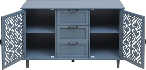 Miniatura 5 de LUMISOL Aparador de buffet, armario de almacenamiento de madera maciza con 2 puertas y 3 cajones, mesa consola retro con almacenamiento para Azul