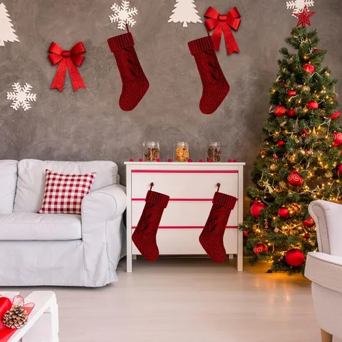 Miniatura 4 de Paquete de 4 calcetines navideños de punto, color burdeos, 14 pulgadas