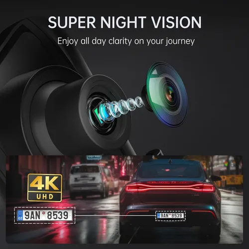 Miniatura 10 de Veement Cámara de espejo retrovisor 4K, cámara de tablero de espejo 4K de 10 pulgadas con cámara de respaldo de 1080P, cámara de tablero frontal